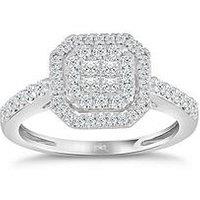 H. Samuel Princessa 9Ct White Gold Engagement Ring. 0.66Ct Diamond Cluster Ring