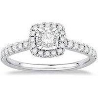 H. Samuel 9Ct White Gold Engagement Ring. 0.50Ct Cushion Halo Diamond Ring