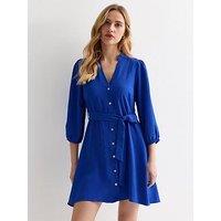 New Look Blue Grandad Collar Mini Shirt Dress