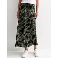 New Look Khaki Mark Making Midi Skirt