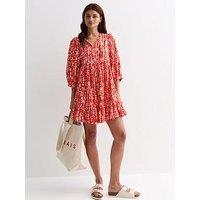 New Look Red Abstract Print Tiered Mini Smock Dress