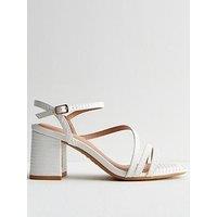 New Look Wide Fit White Leather-Look Strappy Block Heel Sandals