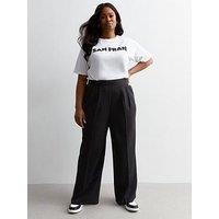 New Look Curves Pleated Wide Leg Trousers - Black