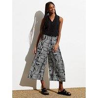 New Look Black Abstract Stripe Wide Crop Trousers