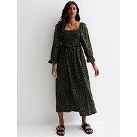 New Look Green Abstract Print Square Neck Midi Dress