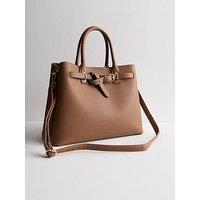 New Look Brown Leather-Look Buckle Tote Bag
