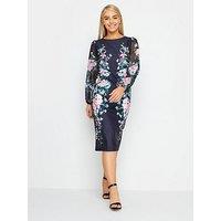 M&Co Navy Floral Chiffon Sleeve Shift Dress