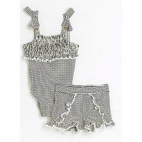 River Island Mini Mini Girls Stripe Frill Swimsuit Set - Black