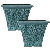 You Garden Pair Of Square April Planters - Indigo Green (14.5")