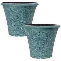 You Garden Pair Of Round April Planters - Indigo Green (14.5")