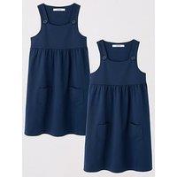 The Very Collection Girls 2 Pack Jersey Pinafore - Navy