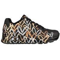 Skechers Goldcrown Metallic Graffiti Heart Design Lace Up Fashion Sneaker