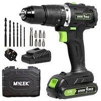 Mylek Cordless Drill 20V Brushless Driver Impact Hammer Action Combi Set With 2.0Ah Battery And Fast Charger, 50Nm Electric Screwdriver, 19+3 Torque,
