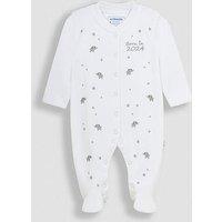 Jojo Maman Bebe Unisex Born In 2024 Embroidered Sleepsuit - White