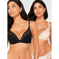 Dorina Alma-2 Pack Light Padded Plunge Bra - Black/Beige
