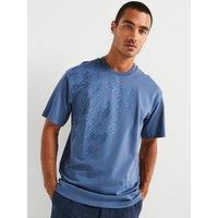 Boss Tessin 24 Satin Houndstooth Stitch T-Shirt - Navy