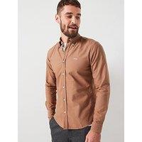 Boss Roan Slim Fit Button Down Garment Dyed Shirt- Brown