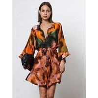 Religion Printed Shirt Dress - Orange