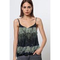 Religion Studded Tie Dye Vest Top - Green