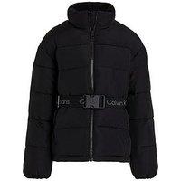 Calvin Klein Jeans Girls Logo Tape Belted Jacket - Black