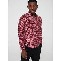 Hugo Ermo Slim Fit Hand Paint All Over Print Long Sleeve Shirt - Black