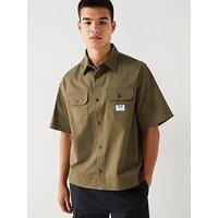 Hugo Blue Ekyno Loose Fit Double Pocket Short Sleeve Shirt-Khaki