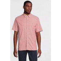 Tommy Hilfiger 1985 Flex Oxford Regular Fit Short Sleeve Shirt - Dark Red