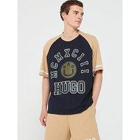 Hugo Blue Nacamos Loose Fit Collegiate Raglan T-Shirt-Navy