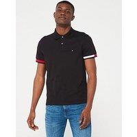 Tommy Hilfiger Flag Cuff Flag Slim Fit Polo Shirt - Black