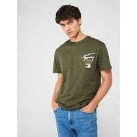 Tommy Jeans Regular Fit Graffiti Backprint Signature T-Shirt - Dark Khaki