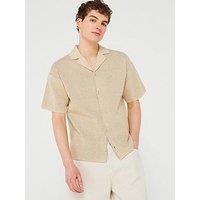 Calvin Klein Jeans Cuban Knitted Short Sleeve Shirt - Beige