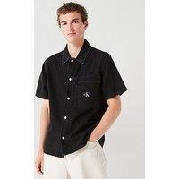 Calvin Klein Jeans Camp Short Sleeve Denim Shirt - Black