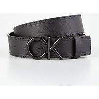 Calvin Klein Metal Ck Logo 3.5Cm Adjustable Leather Belt - Black