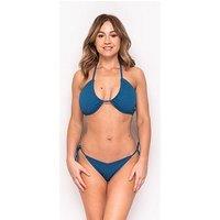 Ivory Rose Rib V Front Tie Side Bikini Bottom In Teal