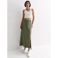 New Look Khaki Textured Split Hem Midi Skirt