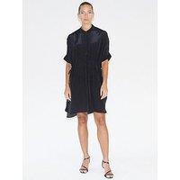 Religion Loose Fitting Tunic Shirt Dress With Tie Waist - Black