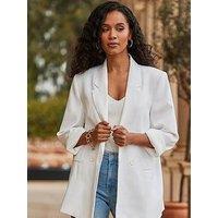 Sosandar Linen Look Relax Roll Sleeve Double Breasted Blazer