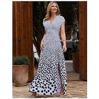 Sosandar Spot Print Ruched Waist Jersey Maxi Dress - Ivory