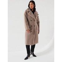 V By Very Longline Borg Coat - Light Brown