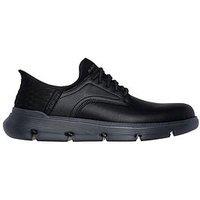 Skechers Garza Slip-Ins Waterproof Bungee Lace Up Shoes - Black Leather