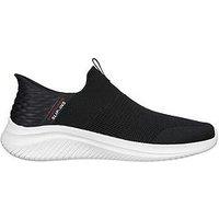 Skechers Ultra-Flex Slip-Ins Trainers - Black Knit/Red Trim