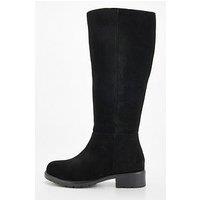 V By Very Real Suede Flat Knee Boot - Black