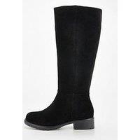 V By Very Wide Fit Real Suede Flat Knee Boot - Black