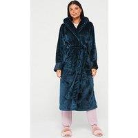 V By Very Plush Hooded Dressing Gown - Navy