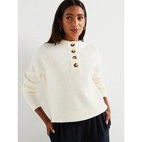 V By Very Button Front Ribbed Jumper - Cream