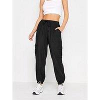 Pixiegirl Petite Black Linen Blend Cargo Trousers