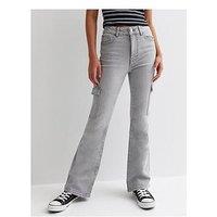 New Look 915 Girls Grey High Waist Flared Cargo Jeans