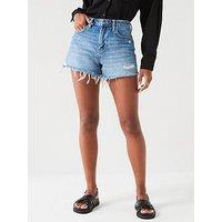 V By Very Distressed Hem Denim Shorts - Mid Wash