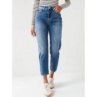 V By Very High Waist Mom Jeans With Tint Wash - Mid Wash