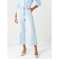 V By Very Wide Leg Cropped Jeans - Light Wash